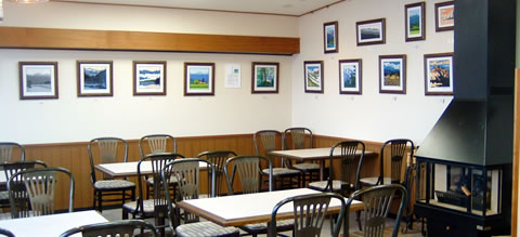 Gallery and fireplace